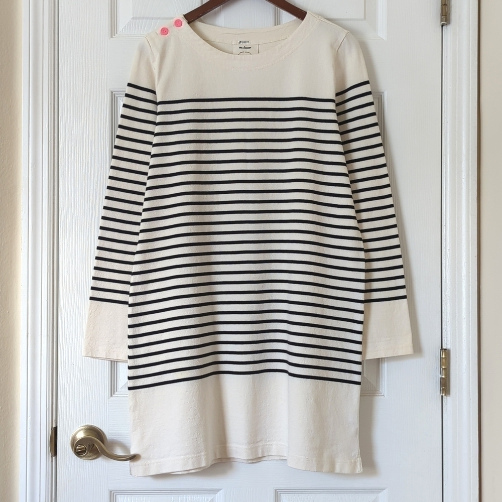 Allihop Anthropologie Top Of The Line Striped Long Sleeve Mini Dress Ivory M